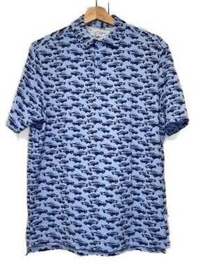 Ibkül Mens Polo Golf Shirt Cars Pattern UPF 50+ Blue Short Sleeve Sz S